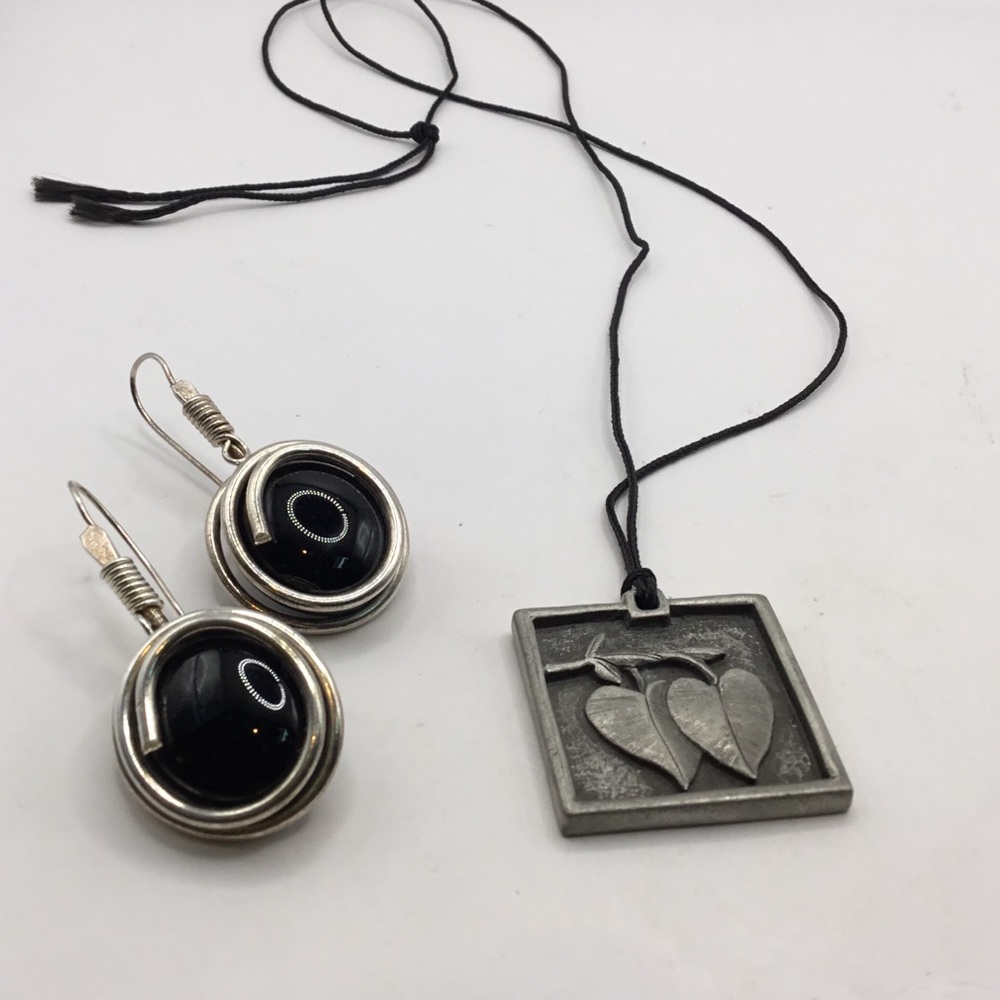 Vintage VILMAIN Pewter Charm Necklace & Matching Earrings. Jewelry Set